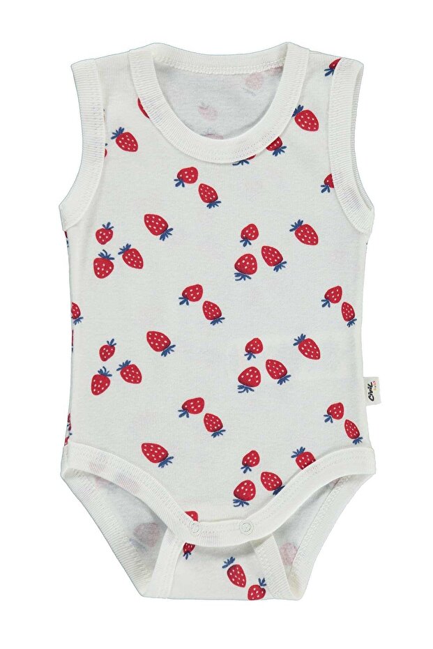 Strawberries Printed 1-36 Months Snap Fastener Badi - Ecru