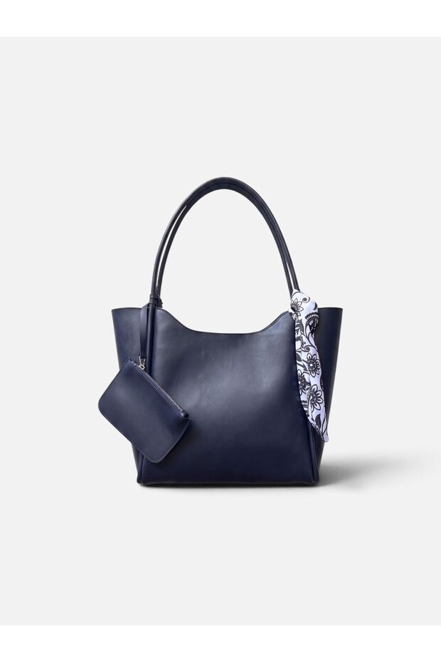 Carla Large Size Bag with Scarf and Mini Wallet (Navy Blue)