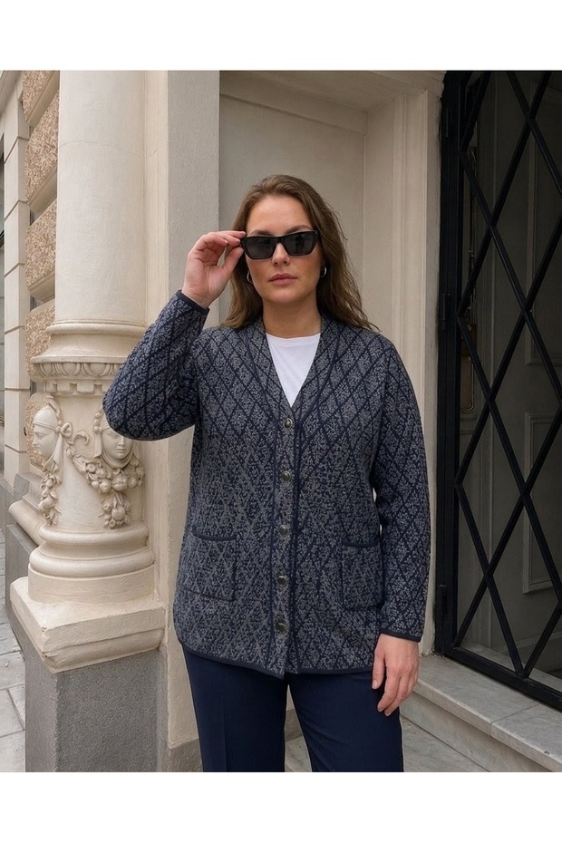 Baklava Karyağdi Pattern Steel Knit Classic Knitwear Women's Jacket