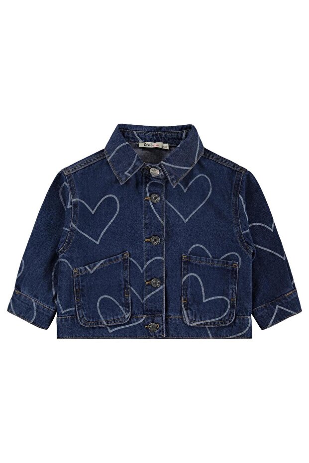 Heart Patterned Jacket for 2-5 Years Old - Blue