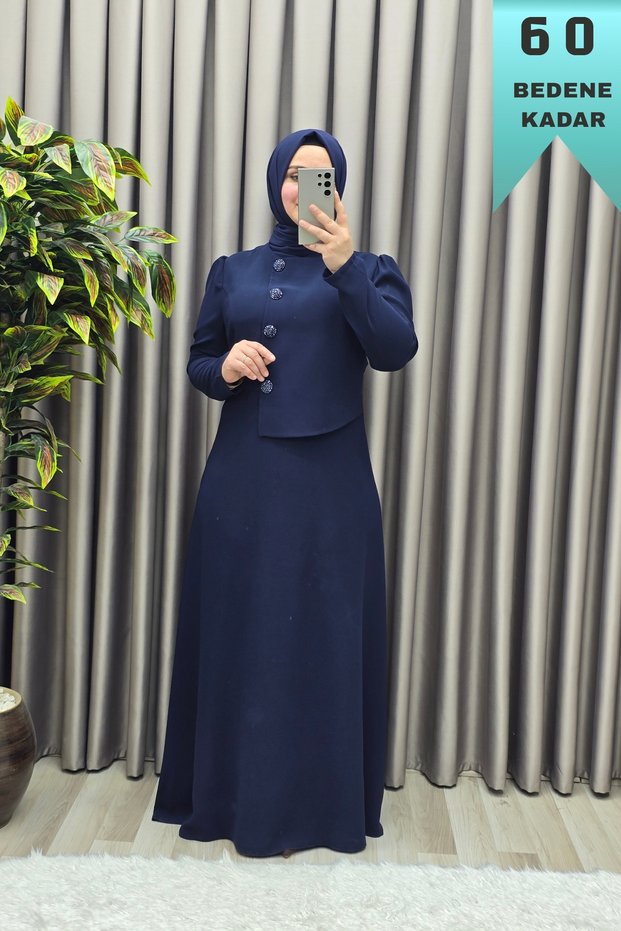Women's Clothing Plus Size Diamond Buttoned Mevlana Crepe Evening Dress