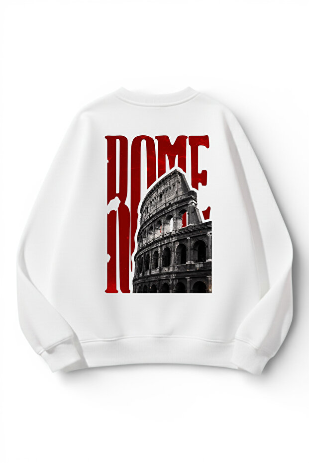 Unisex Soft Textured Rome Printed Design Oversize 3 Thread Crew Neck Sweatshirt