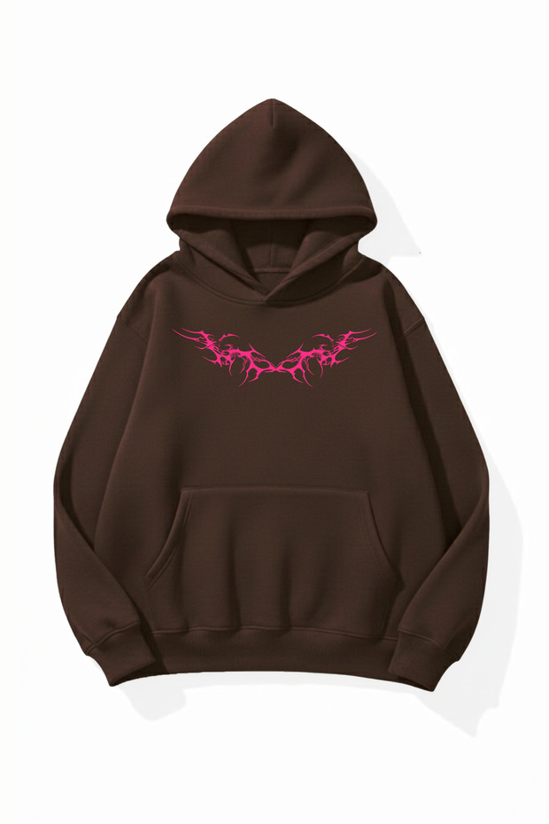 Unisex Soft Textured Tribal Printed Design Oversize 3 Thread Hoodie Sweatshirt
