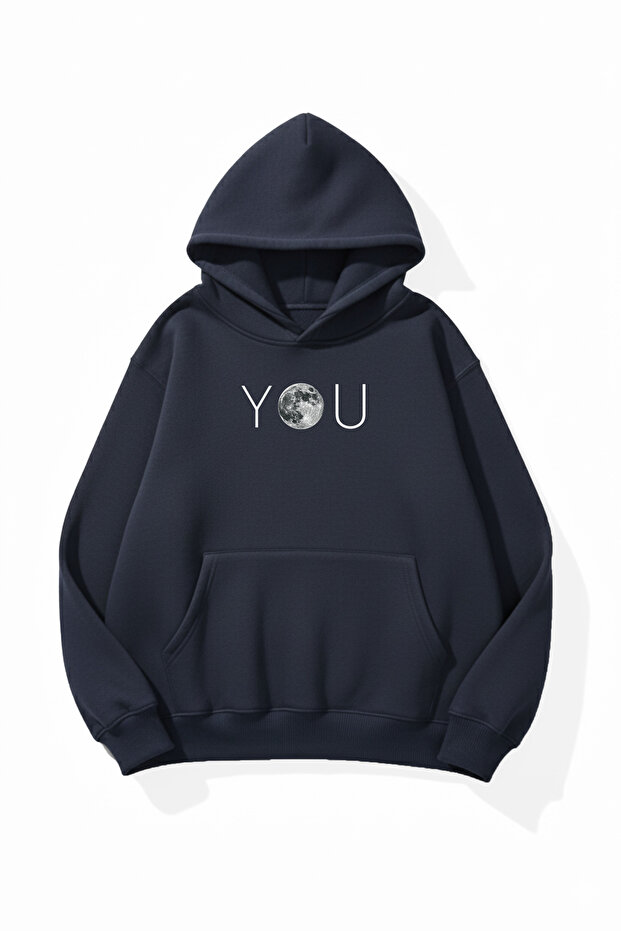 Unisex Soft Textured You Moon Printed Design Oversize 3 Thread Hoodie Sweatshirt