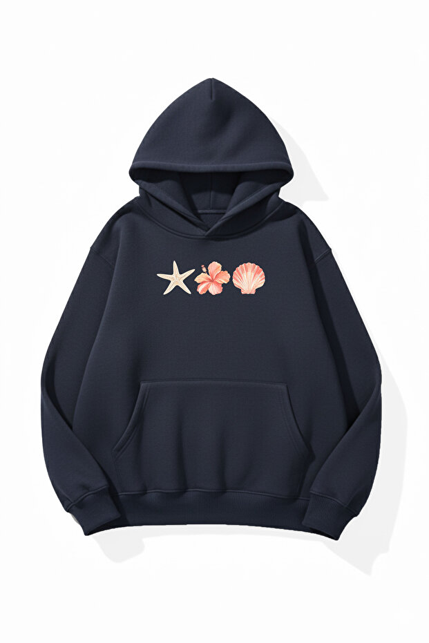 Unisex Soft Textured Oyster Printed Design Oversize 3 Thread Hoodie Sweatshirt