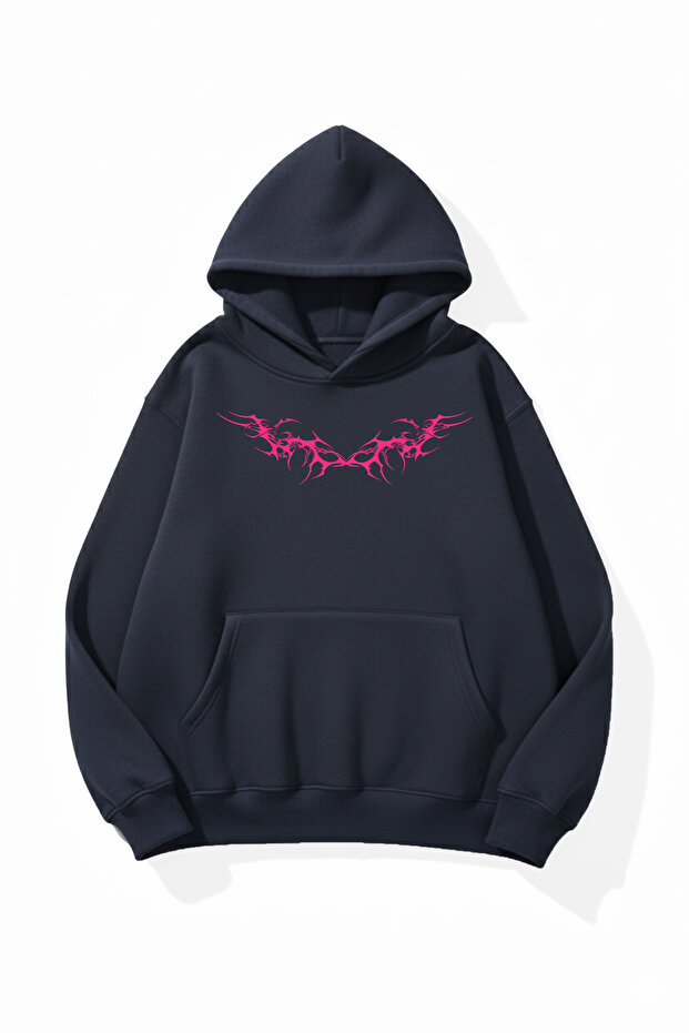 Unisex Soft Textured Tribal Printed Design Oversize 3 Thread Hoodie Sweatshirt