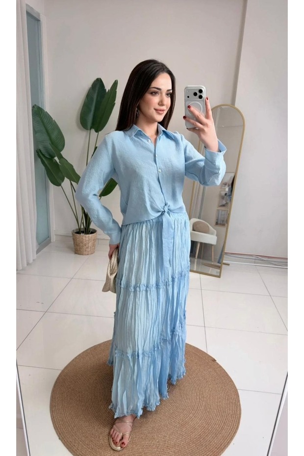 Ni̇l Çi̇ngene Skirt Suit Baby Blue