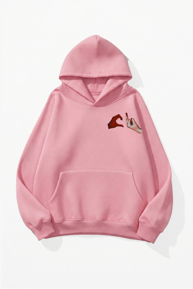 Unisex Soft Textured No Love Printed Design Oversize 3 Thread Hoodie Sweatshirt