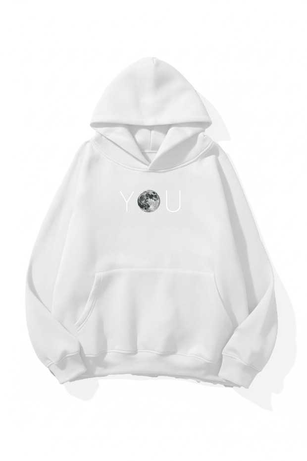 Unisex Soft Textured You Moon Printed Design Oversize 3 Thread Hoodie Sweatshirt