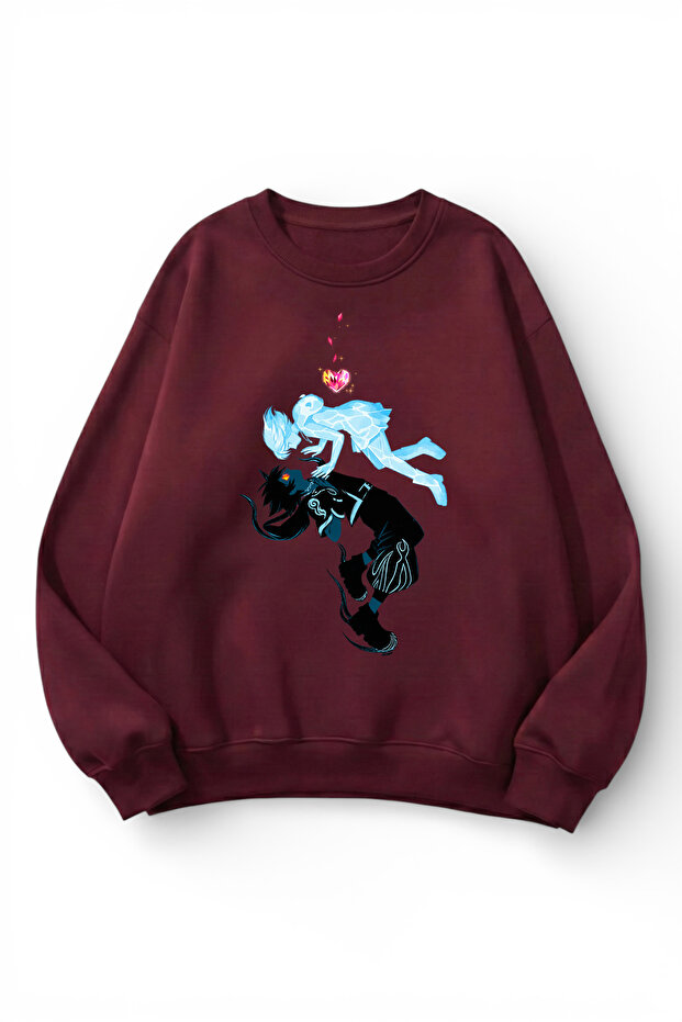 Unisex Soft Textured Two Souls Flow Printed Design Oversize 3 Thread Crew Neck Sweatshirt