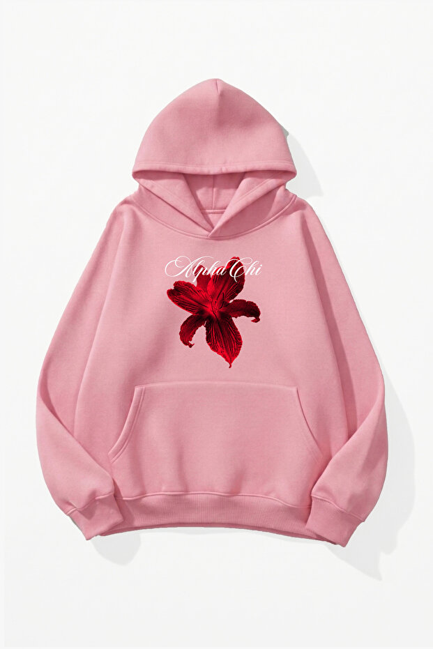 Unisex Soft Textured Alpha Chi Printed Design Oversize 3 Thread Hoodie Sweatshirt