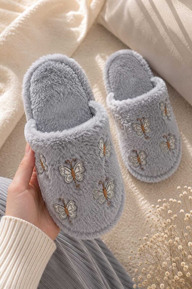 Butterfly Figured, Warm, Plush, Women's House Slippers