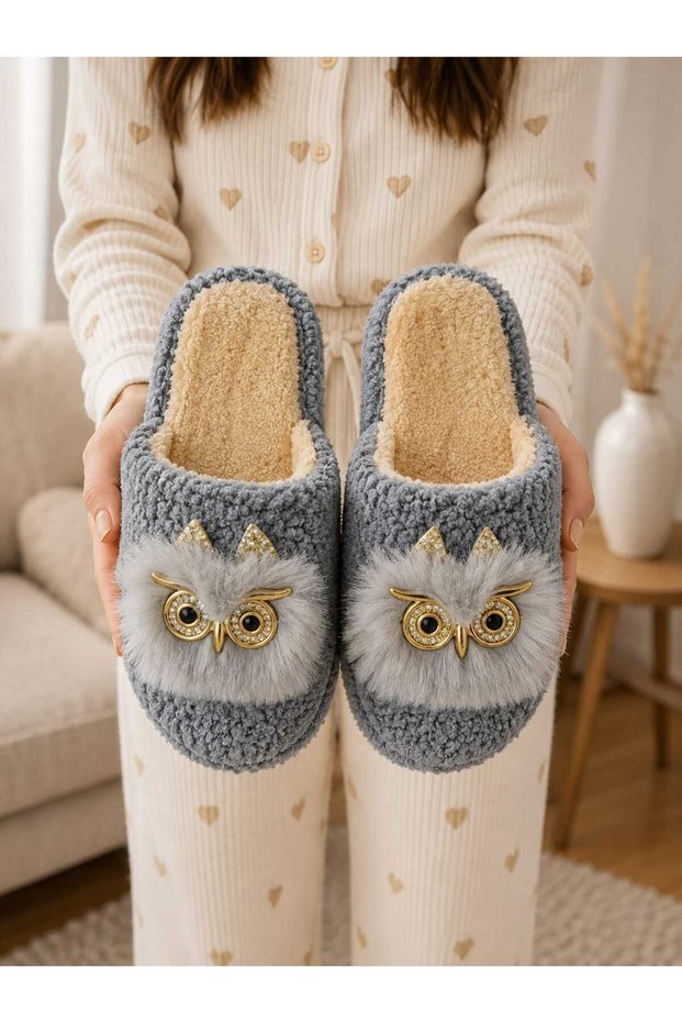 Women'S, Owl Figured, Plush, Comfortable, Home Wear, Plush House Slippers