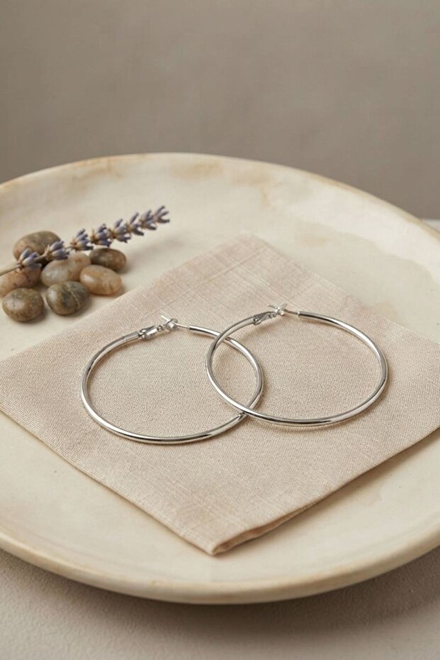 316L Steel Silver Color 46 mm Hoop Earrings