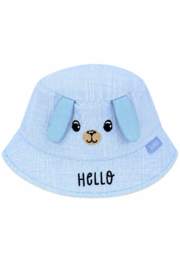 Baby Boy Blue Fedora Hat with Dog Ears and Hello Written on It, 0-18 Months
