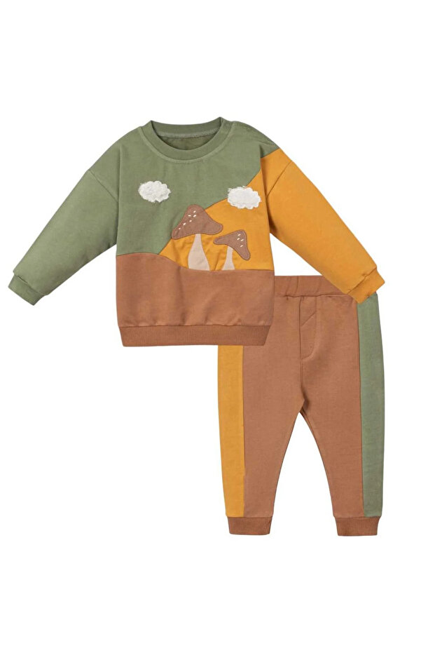 Boy's Yellow Brown Mushroom Patterned Set of 2