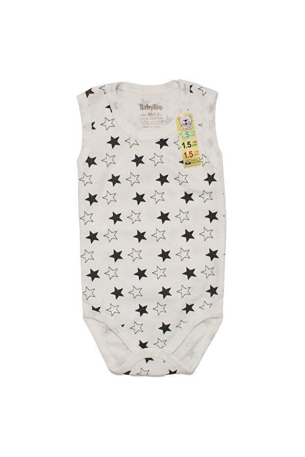 Unisex Ecru Black Star Patterned Strappy Bodysuit