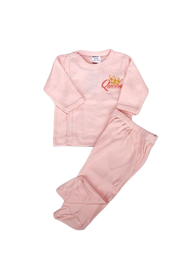 Baby Girl Salmon Queen Crown Printed 2-Piece Pajama Set 0-3 Months
