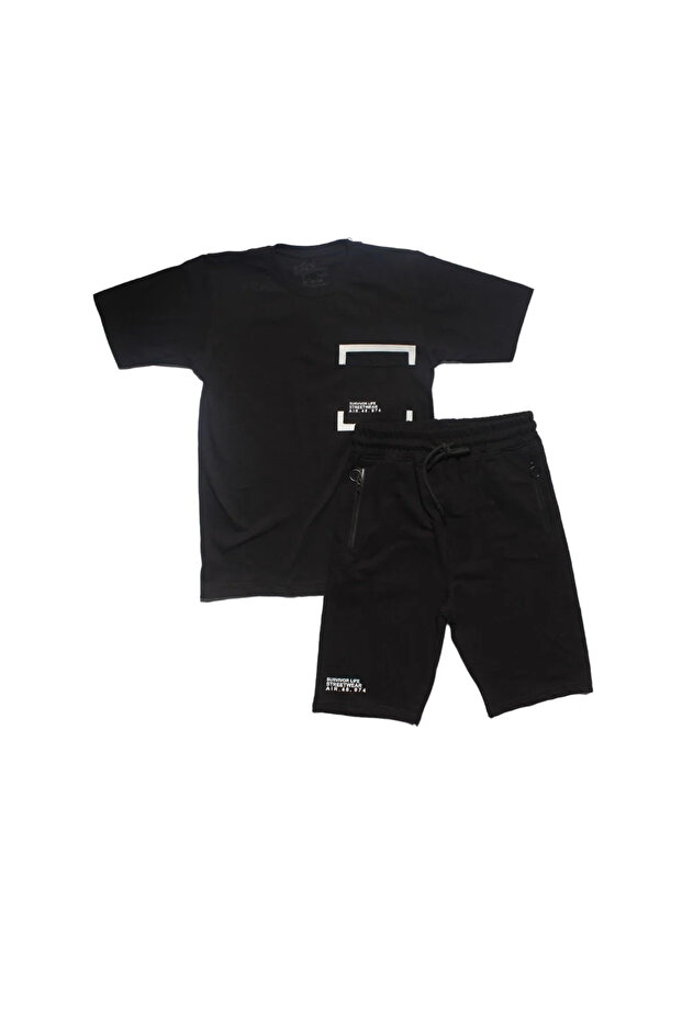Boy's Black Survivor Written Pocket Shorts 2-Piece Set