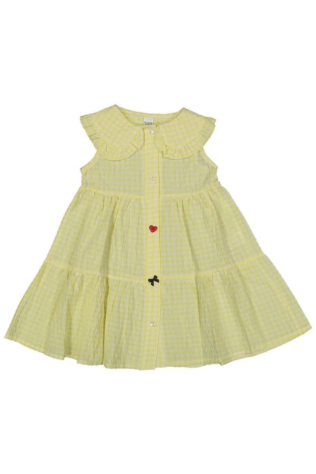 Girl's Yellow Checkered Gofre Dress