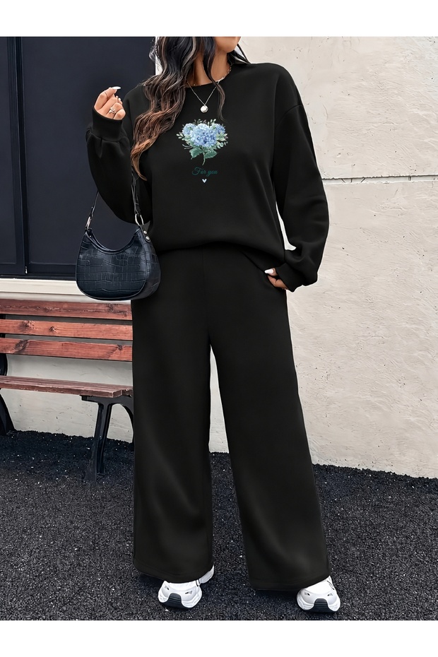 Women's Printed Top and Bottom Tracksuit Set Wide Leg Relaxed Fit