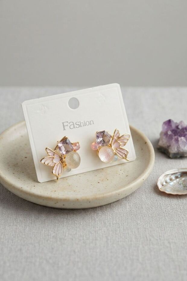 Butterfly Model Purple Zircon Stone Women's Earrings