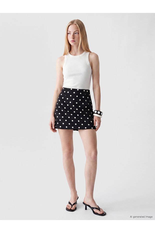 Vizyon New Season Black Polka Dot A-Line Mini Skirt with Elastic Waist