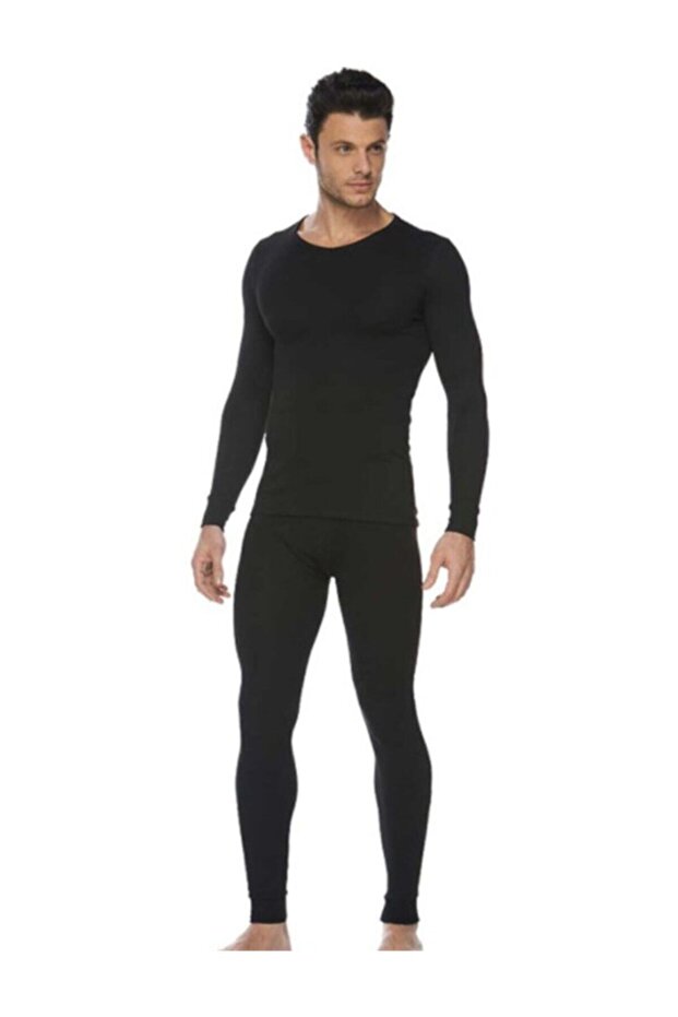 Tutku-Men's Black Thermal Top and Bottom Set