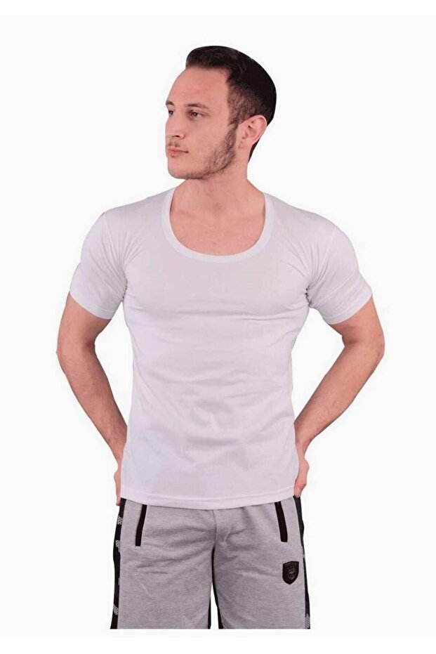 Tutku-Men's White Combed Cotton Crew Neck Undershirt 103 New Season (4 Piece Economic Package)