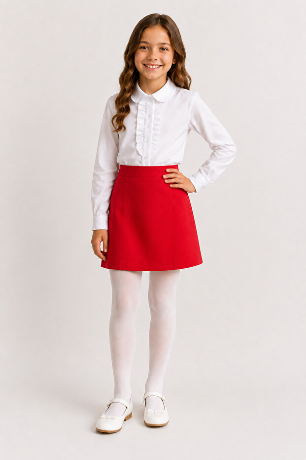 Girl's 100% Cotton Red School and Performance Shorts Skirt
