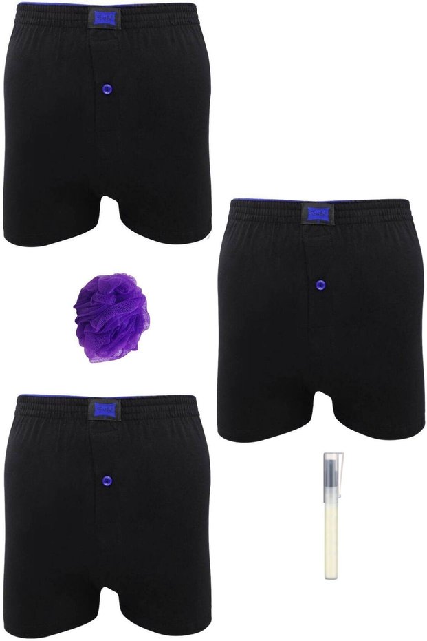 Tutku-Cotton Buttoned Smoked Men's Boxer *3-Piece Set + Pen Perfume + Washcloth