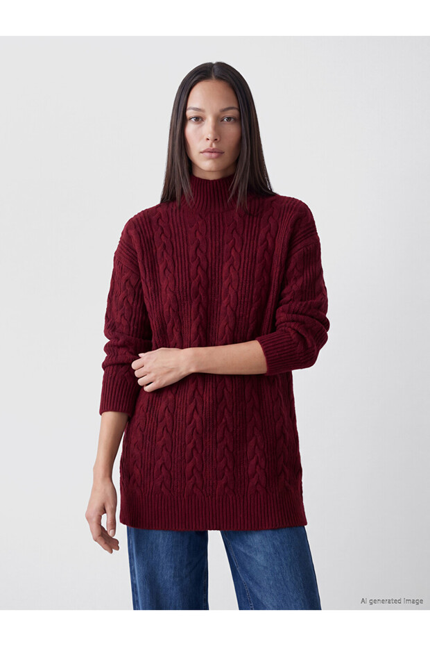 Half Turtleneck Patterned Women's Knitwear Tunic