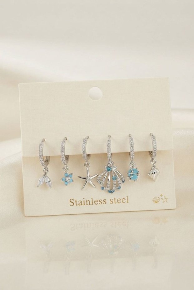 316L Steel Silver Color Sea Shell Concept Women's Earring Set