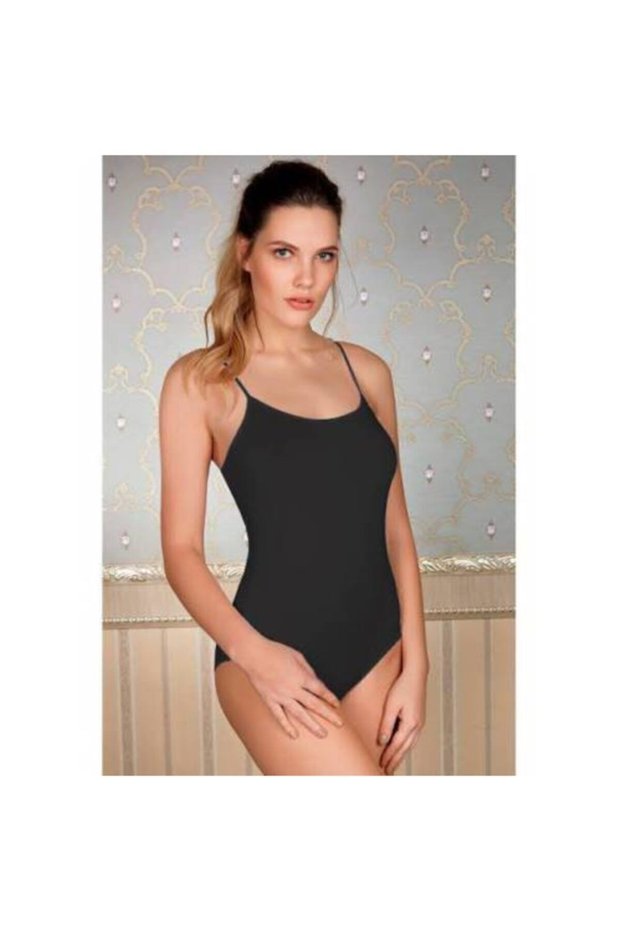 Tutku-Women's Black Color 6-Piece Pack Hook and Snap Body Suit 94625Zbn