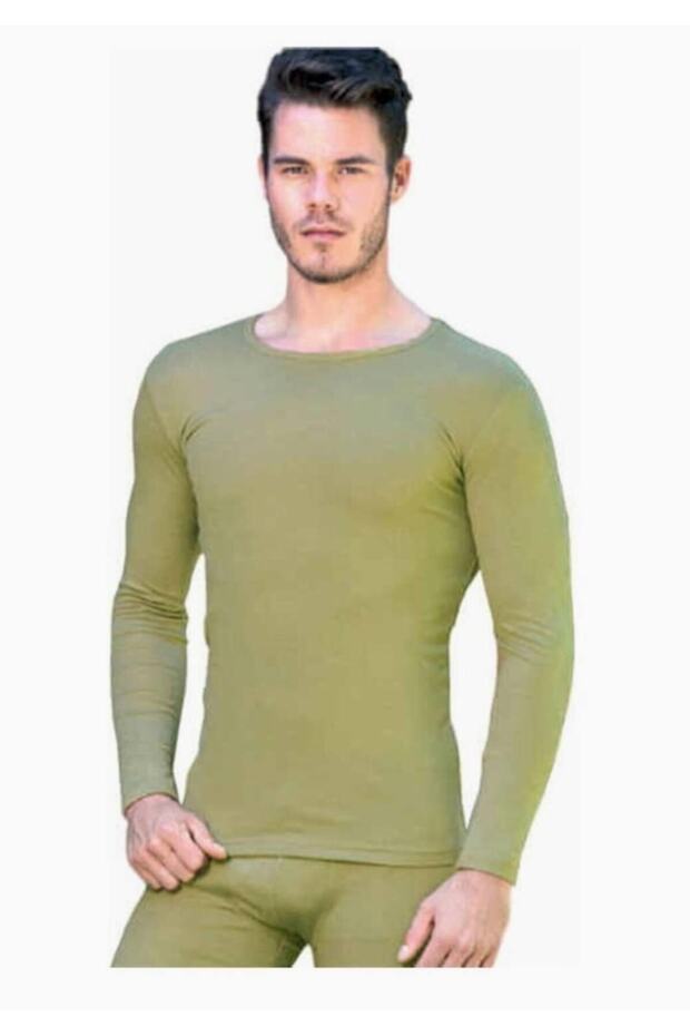 Tutku-Men's Winter Khaki Green Thermal Long Sleeve Undershirt New Season (2 Piece Economic Package)