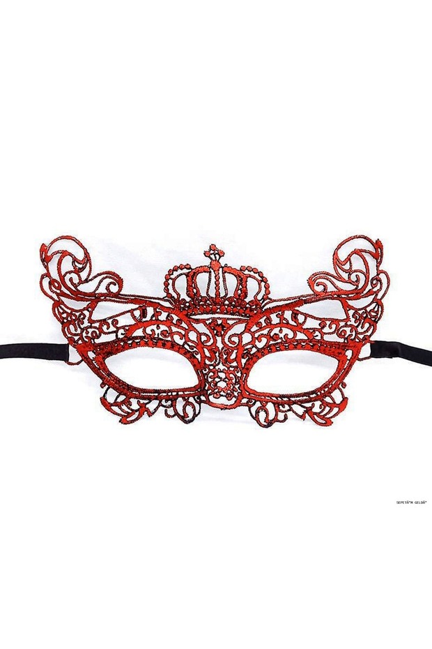 Spt-Gld Red Color Lace Mesh Embroidered Party Mask (221814) Model 2