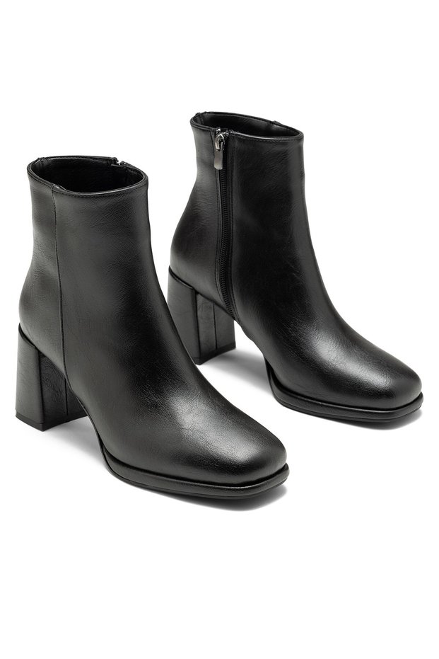 Women's Thick High Heeled Blunt Toe Zippered Casual Black Boots