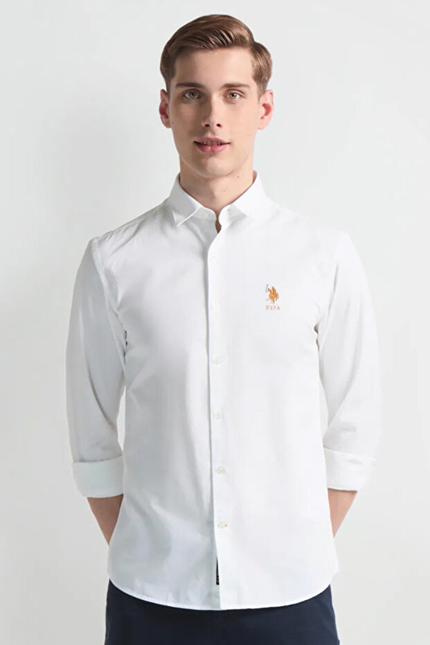 Mens White Solid Tailored Fit Cotton Shirt