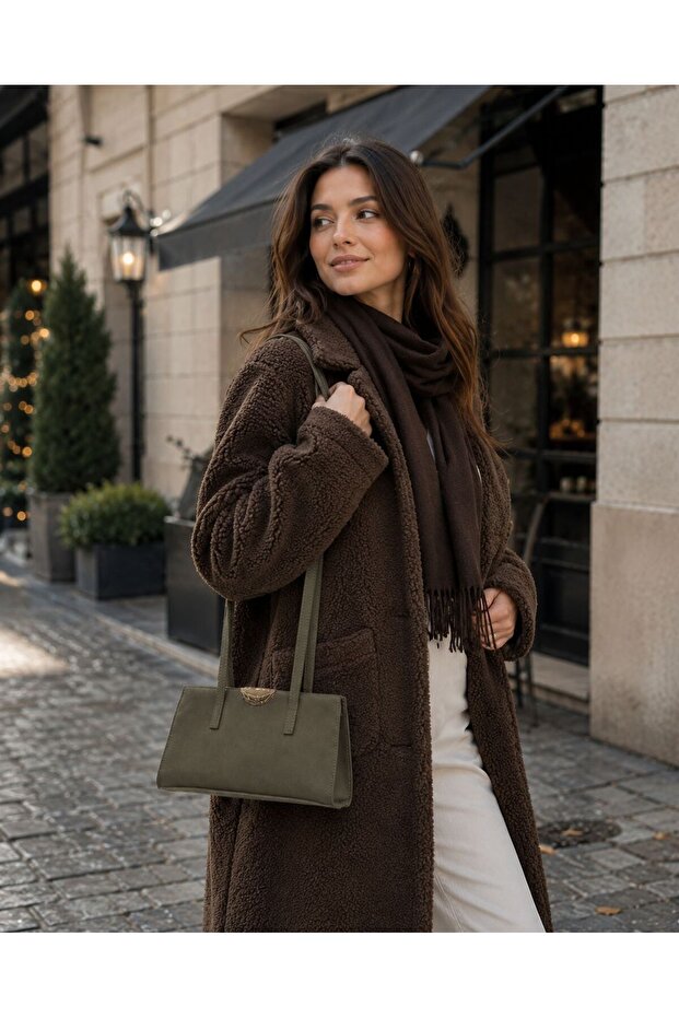 Women's Suede Daily Hand Shoulder Bag with Large Internal Volume and Zippered Compartment