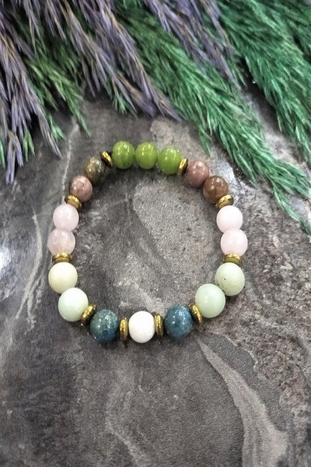 Certified Taurus Natural Stone Bracelet: Moonstone, Apatite, Amazonite, Pink Quartz, Radonite, Jade, Hematite