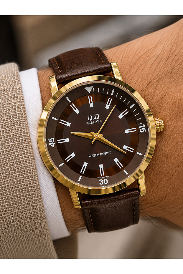 Men's Wristwatch with Brown Leather Strap, Chocolate Dial, Casual & Classic, Gift Boxed