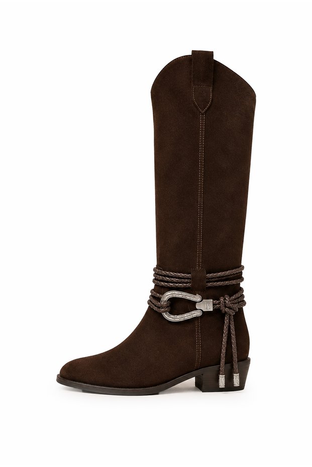 Women's Stylish Accessory Boots Genuine Brown Suede Leather