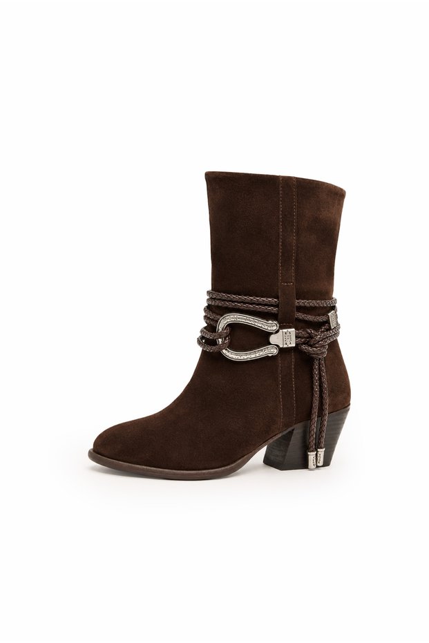 Women's Stylish Accessory Boots Genuine Brown Suede Leather