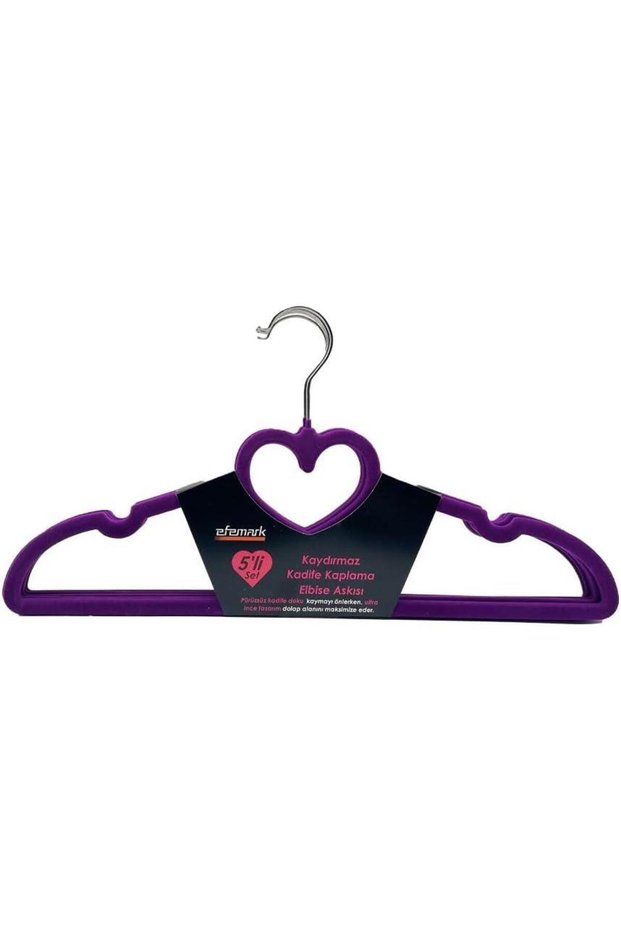 Heart Patterned Non-Slip Velvet Clothes Hangers, Purple Color, 5 Pieces