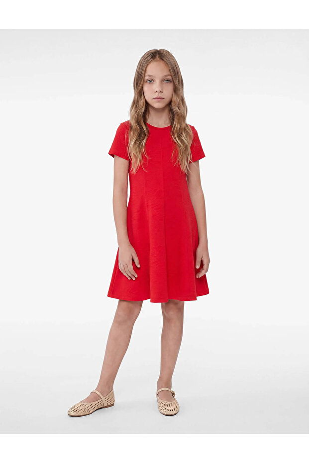 Short Sleeve Crew Neck Pleated Dress