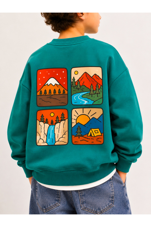 Your Adventure Green Back-Printed 100% Cotton Oversize Sweatshirt (Ages 2-9)