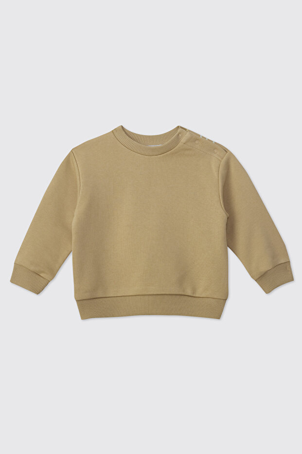 Baby Boy Crew Neck Sweatshirt with Print Detail in Beige