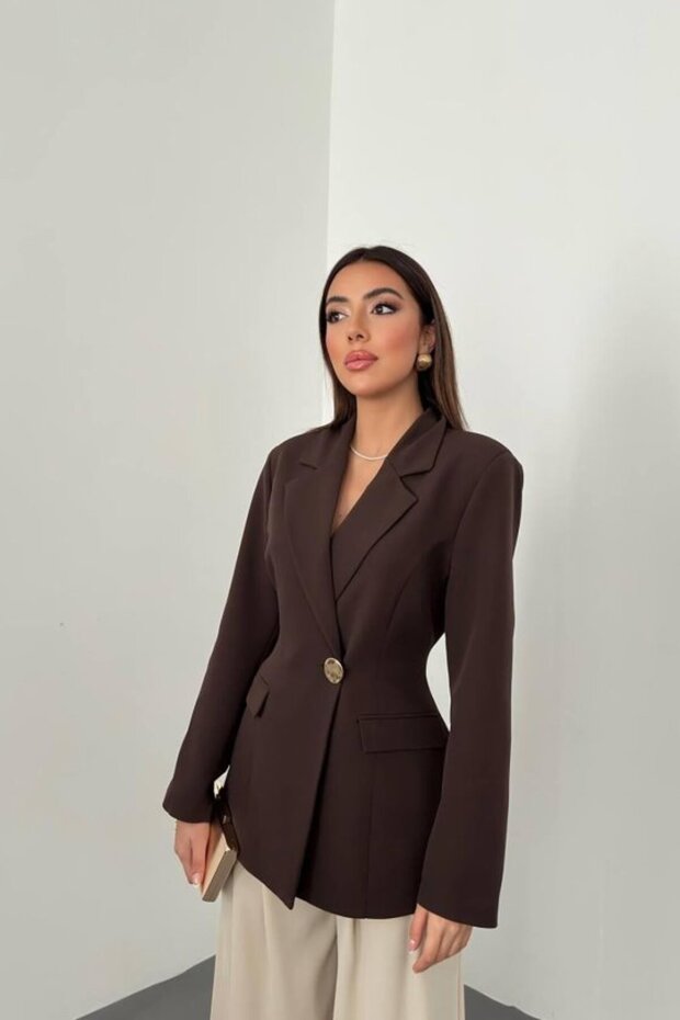 Brown Blazer Jacket with Waistband