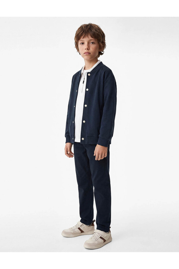 Cotton Long Sleeve Snap Button Bomber Collar College School Jacket