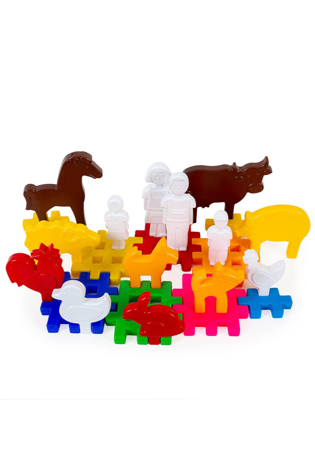 Set de construcție tip vafe Bamsic, model fermă, 22 de piese